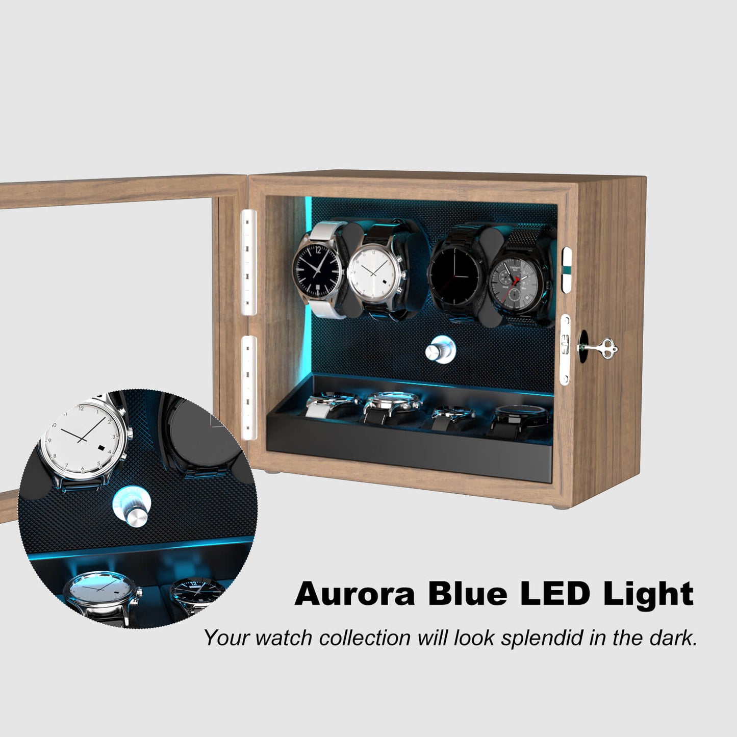 Uhrenbeweger aus Holz mit Maserung (4+4) – Aurora Blau Kollektion